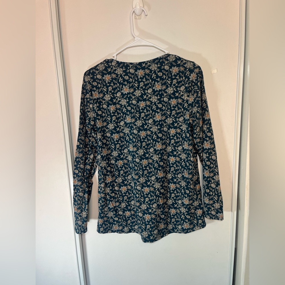 Pure Jill Floral Print Pima Cotton Shirttail Tee Long Sleeve Size XS - Picture 5 of 7
